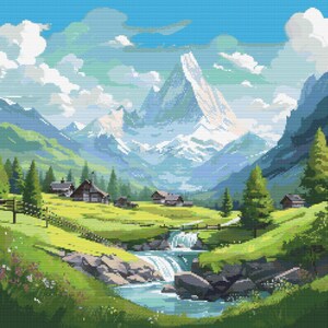 Switzerland Countryside Scene 5 Cross-Stitch Pattern Digital Download