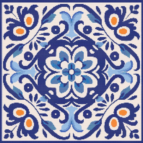 Mexican Tile Pattern 2 Cross-Stitch Pattern Digital Download