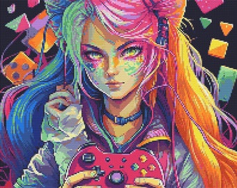 ゲーマーガール 4 クロスステッチパターン デジタルダウンロード
