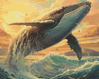 Ballena Jorobada Escena 1 Patrón de punto de cruz Descarga digital