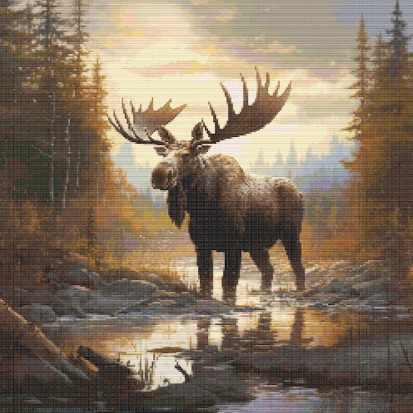 Moose Scene 4 Cross-Stitch Pattern Digital Download