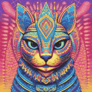 Egyptian Cat in Bright Colors 4 Cross-Stitch Pattern Digital Download