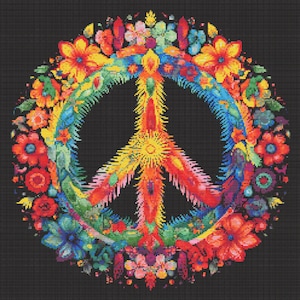 Rainbow Peace Sign 2 Cross-Stitch Pattern Digital Download