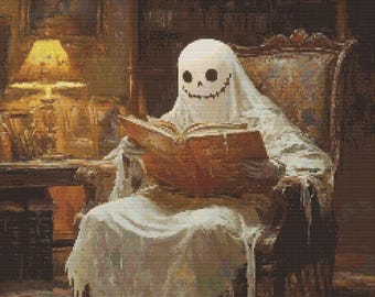 Ghost Reading Book 9 Cross-Stitch Pattern Digital Download