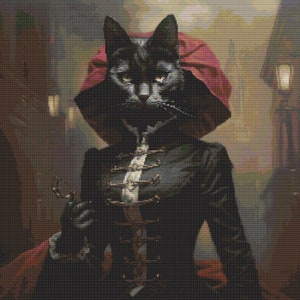 Dressed-Up Black Cat 1 Cross-Stitch Pattern Digital Download