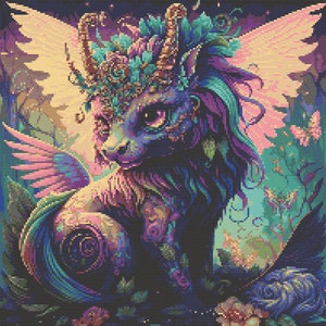 Winged Mythical Creature Cross-Stitch Pattern Digital Download
