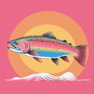 Digitale download regenboogforel 1 kruissteekpatroon