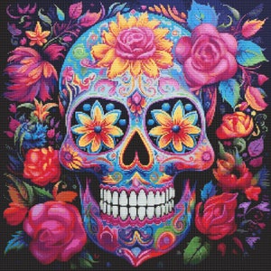 Mexican Day of the Dead Skull 3 Cross-Stitch Pattern Digital Download