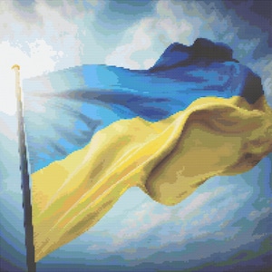 Ukrainian Flag Waving Proudly in the Wind Cross-Stitch Pattern Digital Download