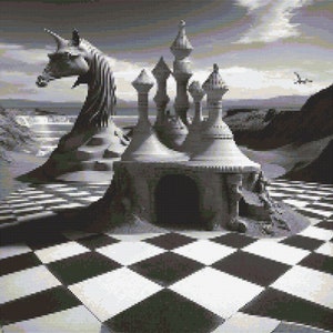 Chess Board Surrealism 3 Cross-Stitch Pattern Digital Download