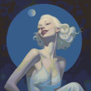 Beautiful Albino Woman in the Blue Moonlight 2 Cross-Stitch Pattern Digital Download