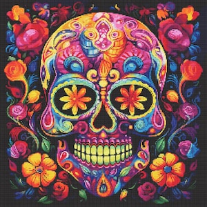 Mexican Day of the Dead Skull 9 Cross-Stitch Pattern Digital Download