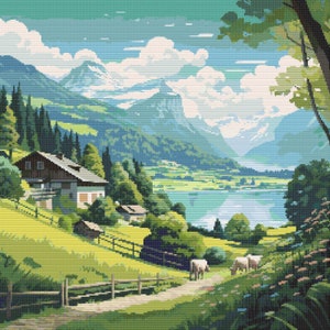 Switzerland Countryside Scene 6 Cross-Stitch Pattern Digital Download