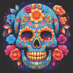Mexican Day of the Dead Skull 4 Cross-Stitch Pattern Digital Download