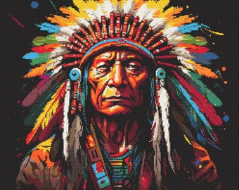 Indian Chief in Bright Colors 4 Cross-Stitch Pattern Digital Download