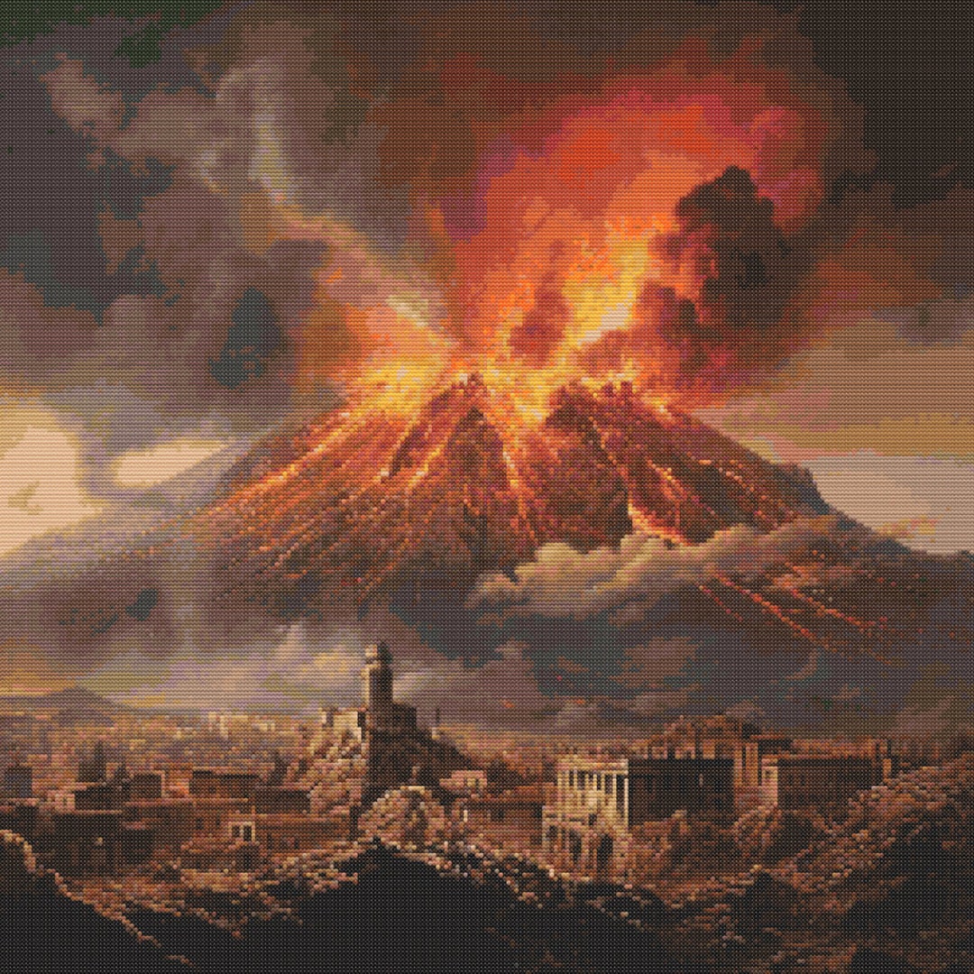 ポンペイに噴火するベスビオ火山 2 クロスステッチ パターン デジタル