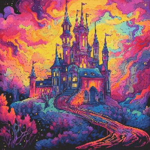 Gothic Castle in Bright Colors 3 Cross-Stitch Pattern Digital Download