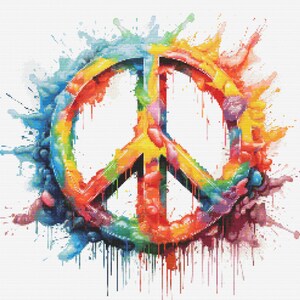 Rainbow Peace Sign 5 Cross-Stitch Pattern Digital Download