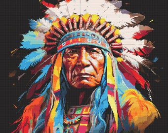 Indian Chief in Bright Colors 6 Cross-Stitch Pattern Digital Download