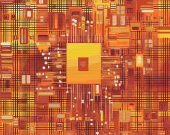 オレンジの色合いの幾何学模様のクロスステッチパターン デジタルダウンロード