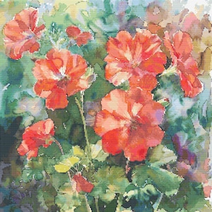 Geraniums 6 Cross-Stitch Pattern Digital Download
