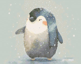 Cute Winter Penguin Cross-Stitch Pattern Digital Download