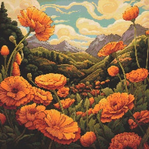 Wild Marigolds Cross-Stitch Pattern Digital Download