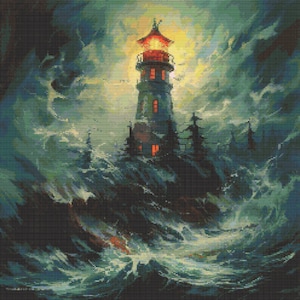 Impressionist Lighthouse 7 Cross-Stitch Pattern Digital Download