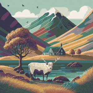 Scottish Highlands Scene Cross-Stitch Pattern Digital Download