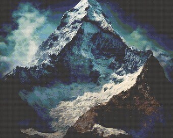 Mount Everest at Night Cross-Stitch Pattern Digital Download