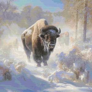 American Bison in Winter Scene 3 Cross-Stitch Pattern Digital Download