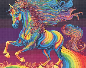 Horse Riding the Rainbow Cross-Stitch Pattern Digital Download