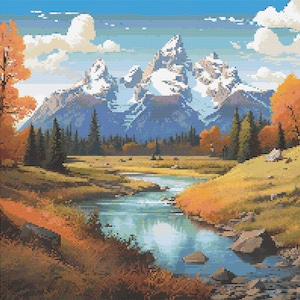 Grand Teton Nationalpark Motiv 2 Kreuzstichmuster Digitaler Download