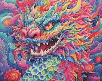 Chinese Dragon in Bright Colors 1 Cross-Stitch Pattern Digital Download
