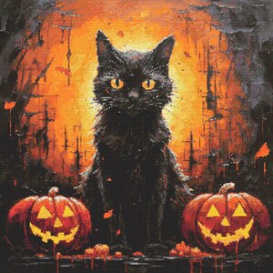 Halloween Black Cat 2 Cross-Stitch Pattern Digital Download