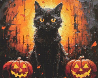 Halloween Schwarze Katze 2 Kreuzstichmuster Digital Download
