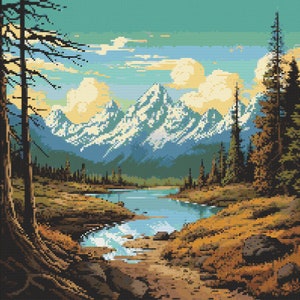 Grand Teton Nationalpark Szene 4 Kreuzstich Muster Digitaler Download