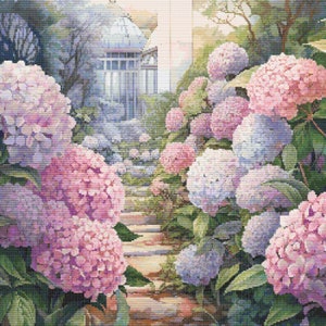 Hydrangeas Garden 4 Cross-Stitch Pattern Digital Download