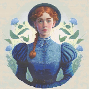 Anne of Green Gables in Blue Dress Cross-Stitch Pattern Digital Download