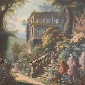 Victorian Garden Scene 1 Cross-Stitch Pattern Digital Download