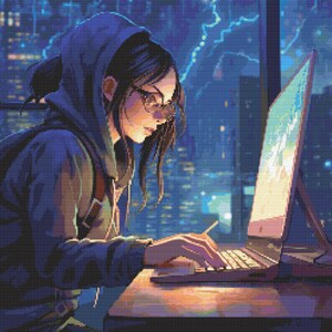 Computer Programmer Girl 6 Cross-Stitch Pattern Digital Download