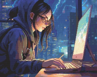 Computerprogrammeur meisje 6 digitale download kruissteekpatroon
