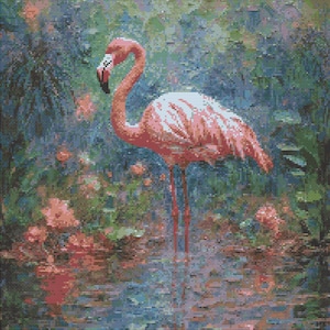 Impressionist Flamingos Scene 2 Cross-Stitch Pattern Digital Download
