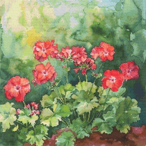 Geraniums 8 Cross-Stitch Pattern Digital Download