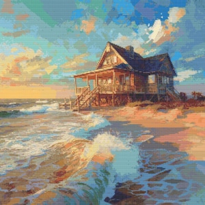 Impressionist Beach House 2 Cross-Stitch Pattern Digital Download