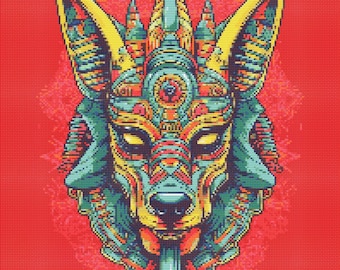 Anubis en colores brillantes 2 Patrón de punto de cruz Descarga digital