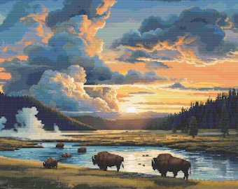 Download digitale dello schema a punto croce della scena 2 di Yellowstone