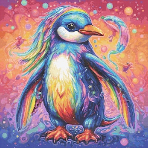 Magischer Regenbogen Pinguin 3 Kreuzstich Muster Digital Download