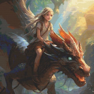 Girl Riding Dragon 7 Cross-Stitch Pattern Digital Download