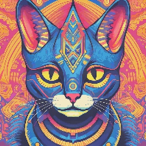 Egyptian Cat in Bright Colors 2 Cross-Stitch Pattern Digital Download